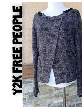 Free People Vintage Y2K Purple Bouclé Asymmetric Button Sweater Jacket Size M